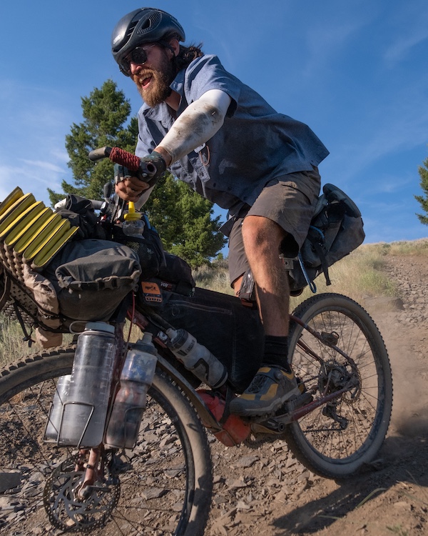 A loaded up hardtail mountain bike