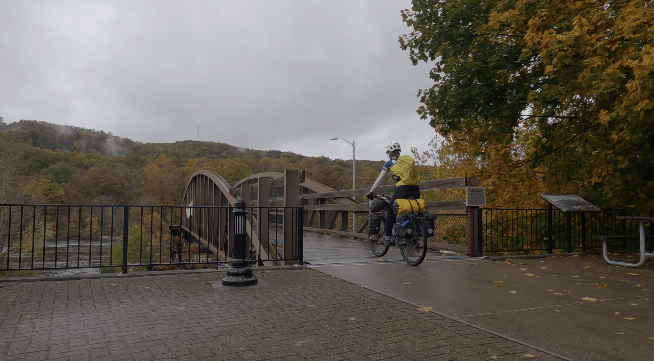 a cyclist in the fall in the rain