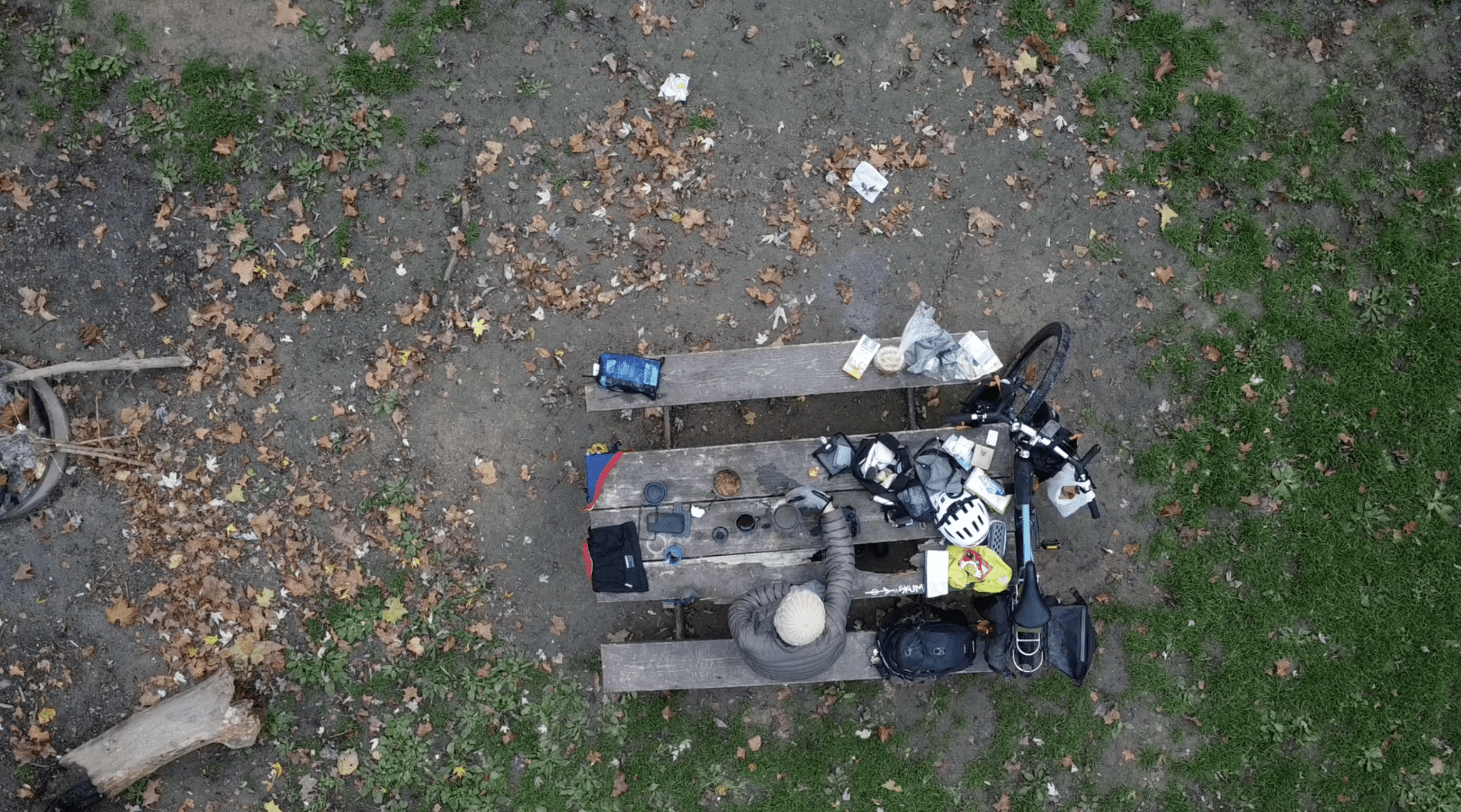 table with food outside from above