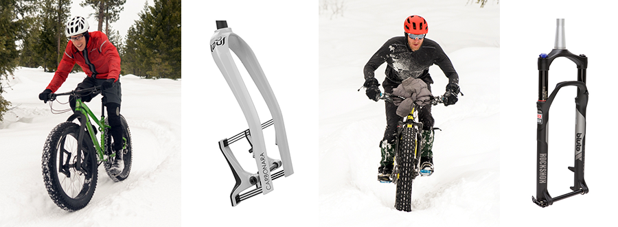 A comparison between a fat bike with a Lauf fork and fat bike with a suspension fork.