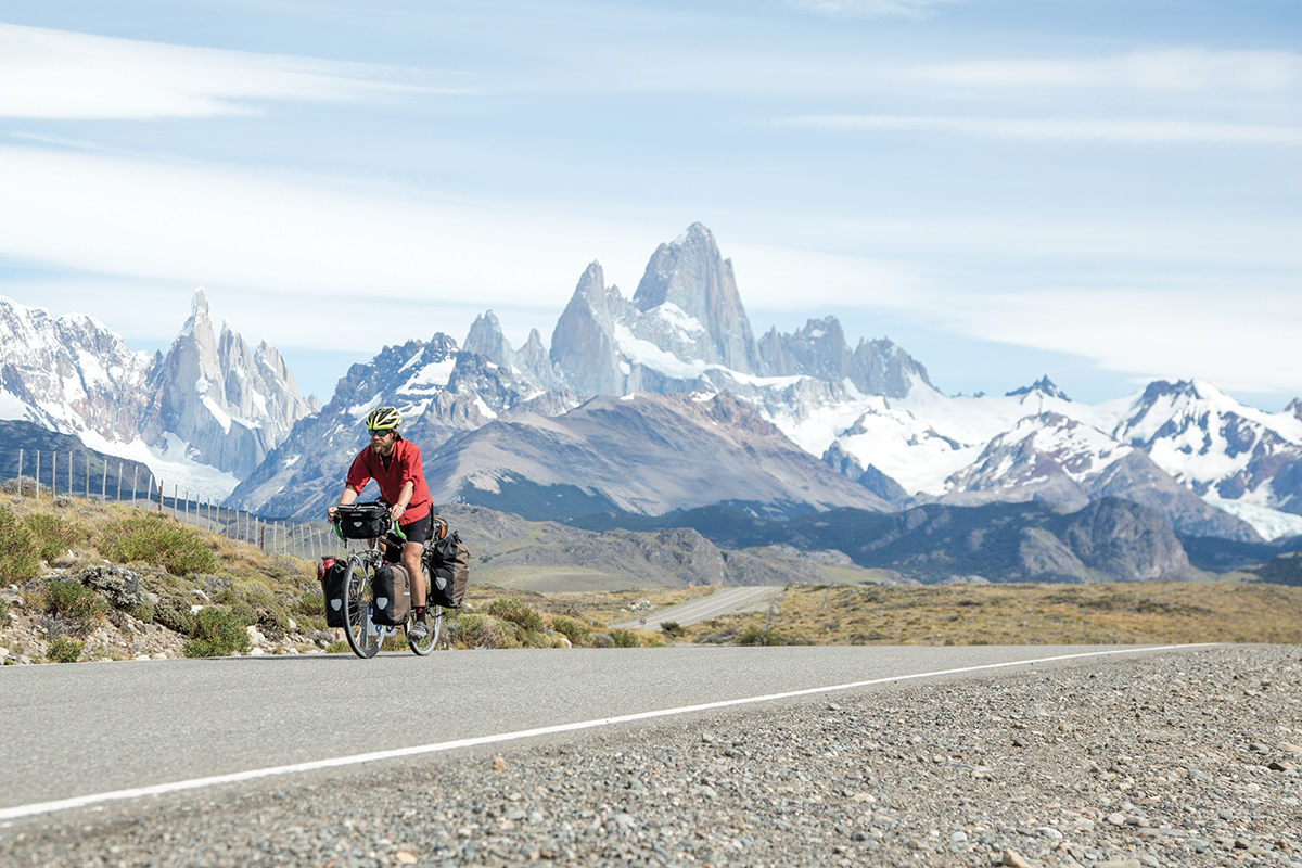 The paved road out of El Chalten is about as scenic as it gets on a bike tour
