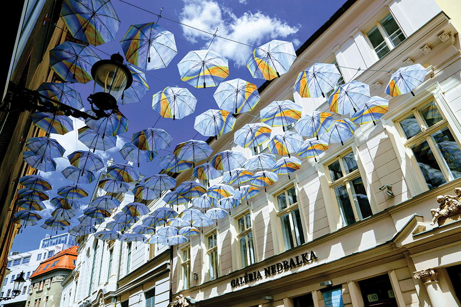 Decorative umbrellas in Bratislava, Slovakia.