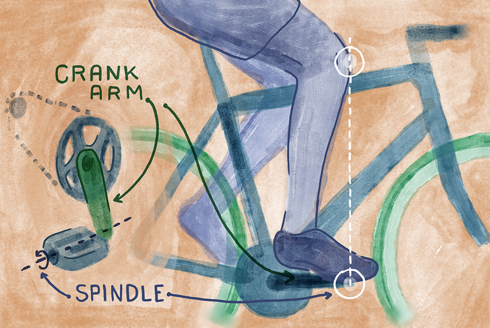 Illustrates a tip for setting the fore/aft position of your bicycle saddle.