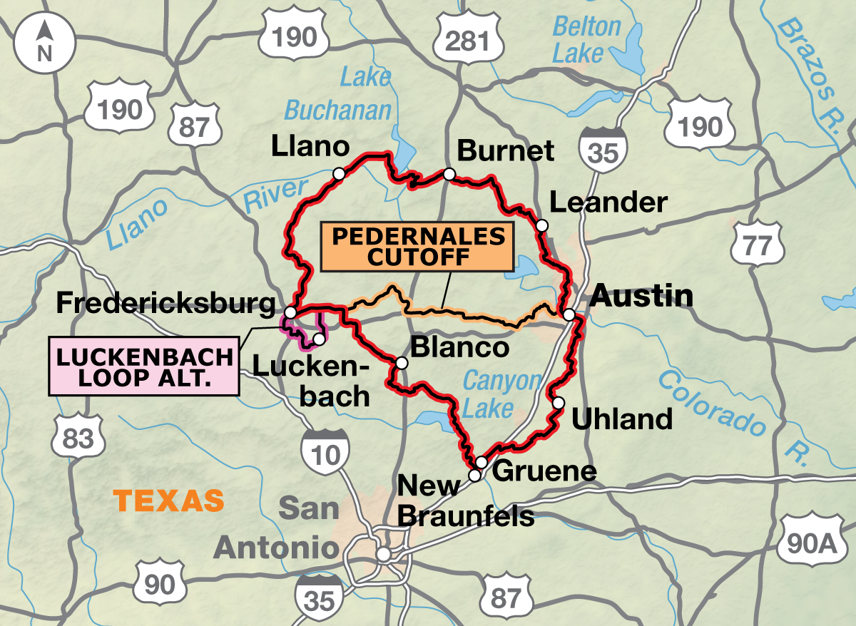 A map of the Texas Hill Country Route