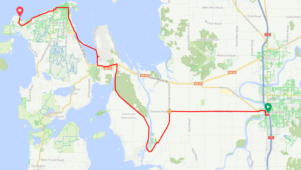 This map shows the route that Marley Blonsky chose for her Bike Overnight.