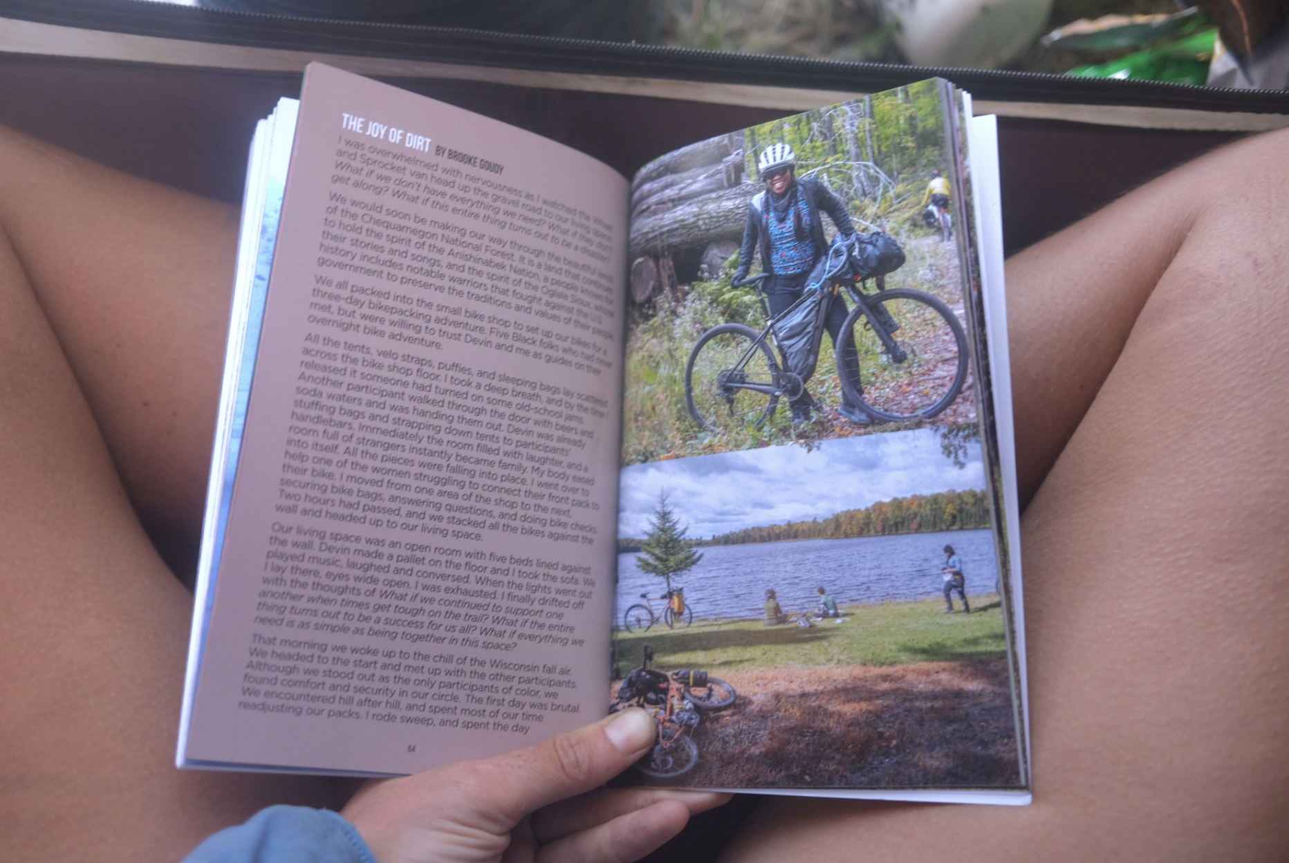 an open book showing text and image of cycling
