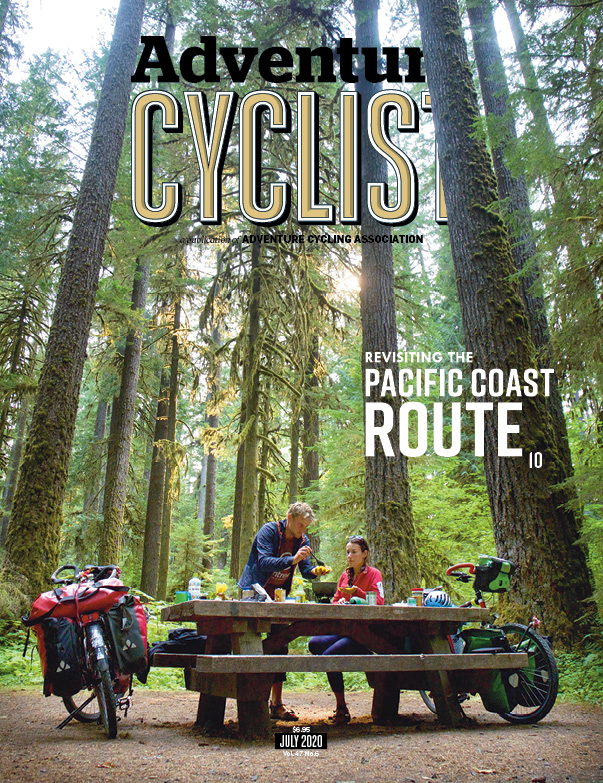 The cover story of the July 2020 issue of Adventure Cyclist. 