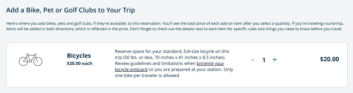 Bike spot reservation with amtrak