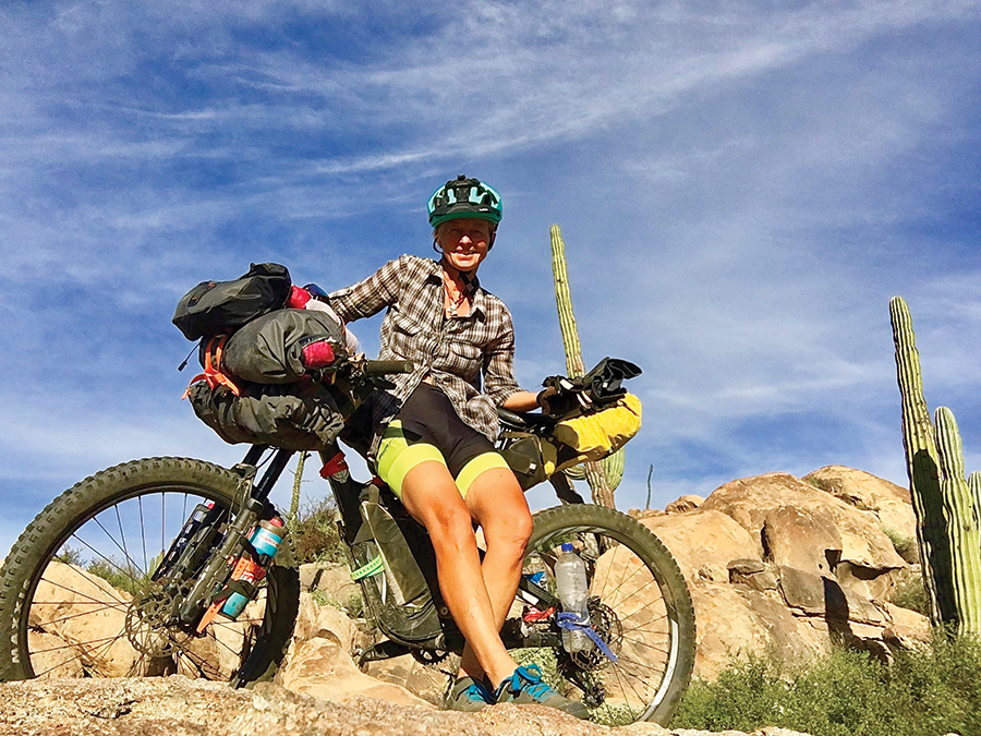 Pedaling into a tight spot in the Mexican desert.