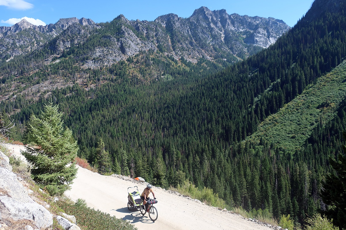 Melissa's husband pulls the trailer along a scenic stretch of the route.