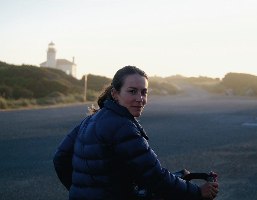 The author pauses along the Pacific Coast Route.