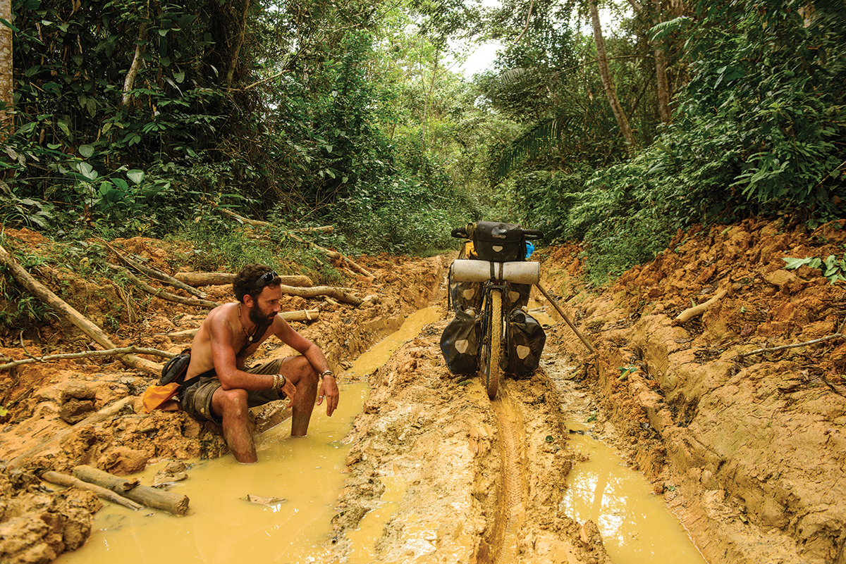 Traversing deep mud along the Congo-Gabon border.