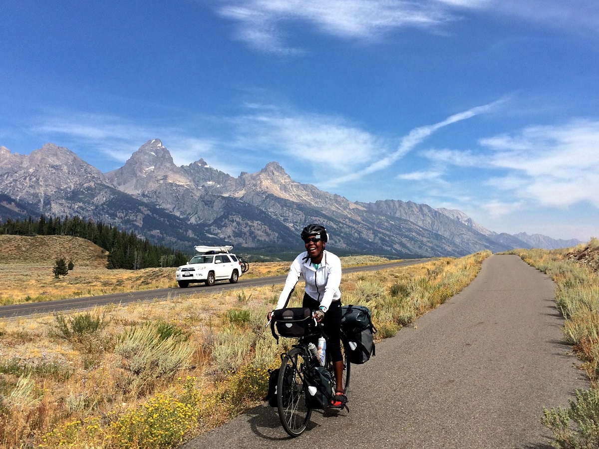 Riding through the Tetons on the TransAm Trail.