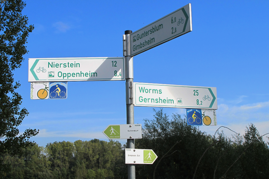 Signs on the Rhine River Bicycle Route