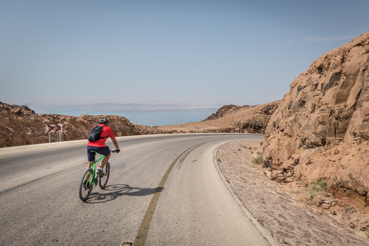 Cycling toward the Dead Sea in Jordan