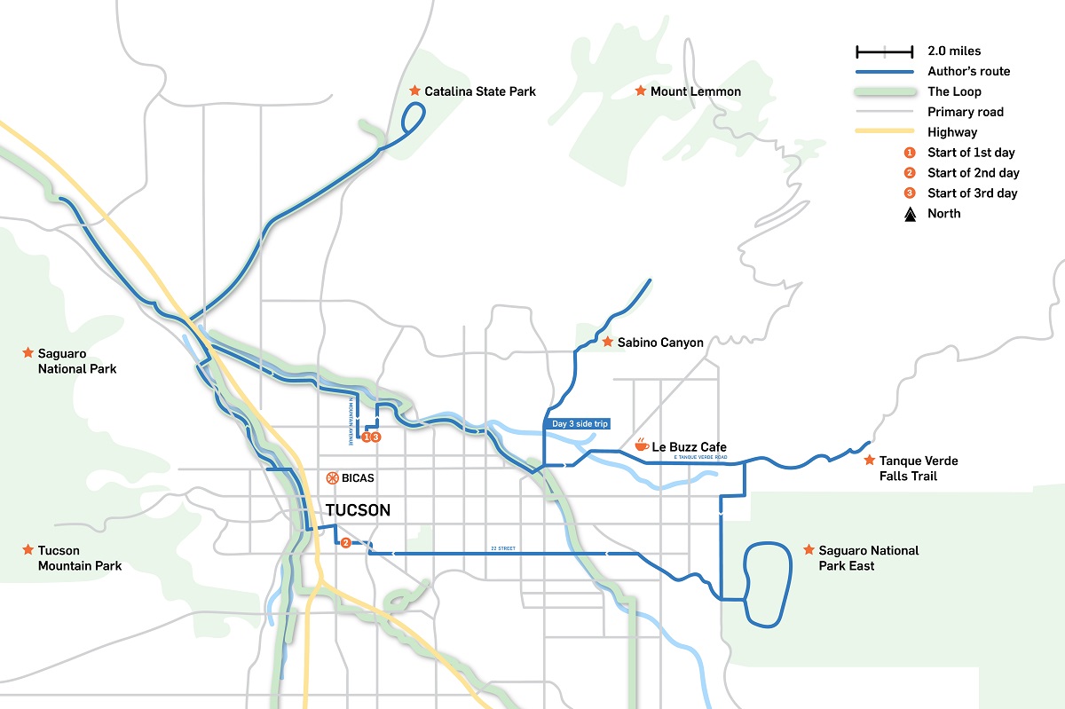 Annalisa's mini-tour route around Tucson