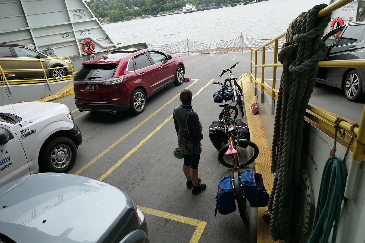 On the ferry with their ebikes to start their weekend tour