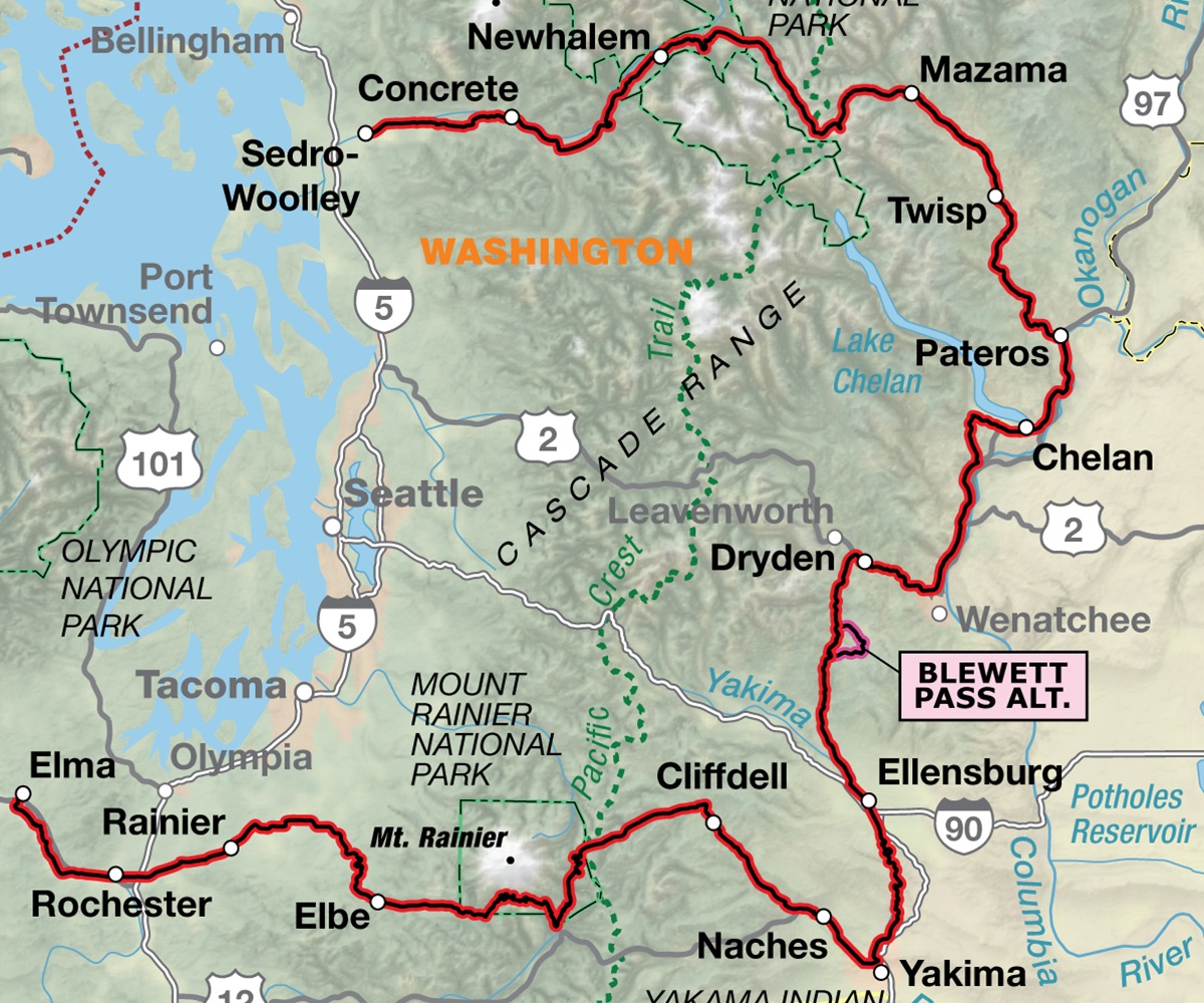 A map of the Washington Parks II Route, starting in Elma and ending in Sedro-Woolley, Washington.