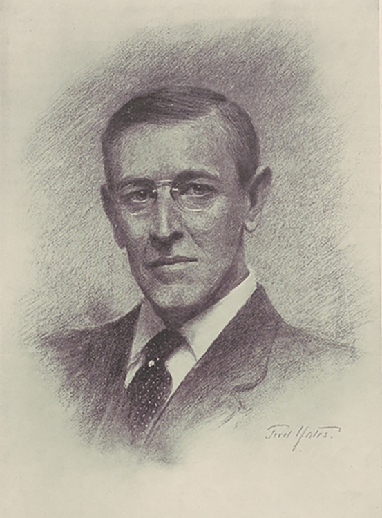 Chalk portrait of President Wilson by Fred Yates, whom the president met during a bicycle tour in England