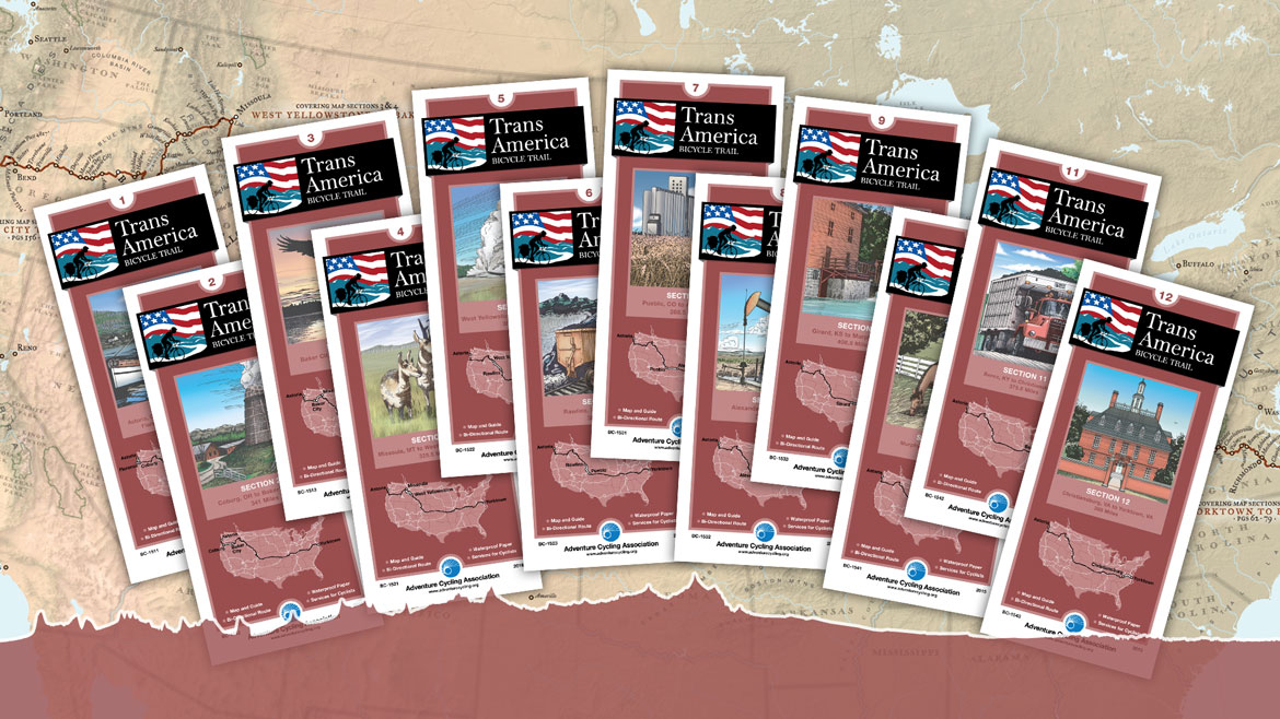 Adventure Cycling has all the maps for every section of the TransAmerican Bicycle Route.