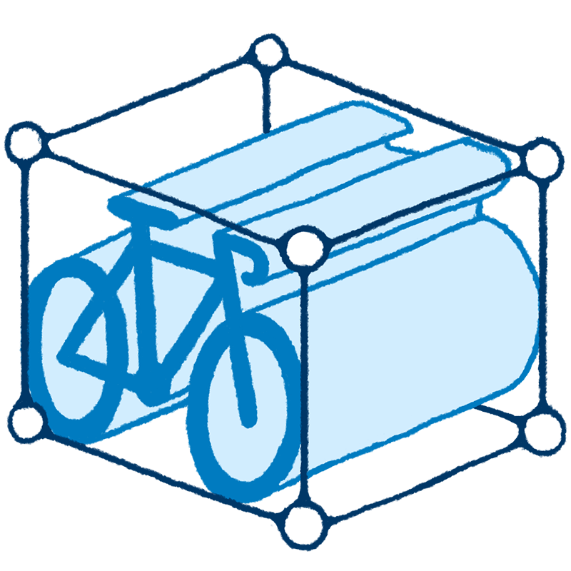 Drawing of a bike in a box.