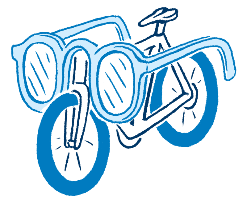 drawing of bicycle with eyeglasses