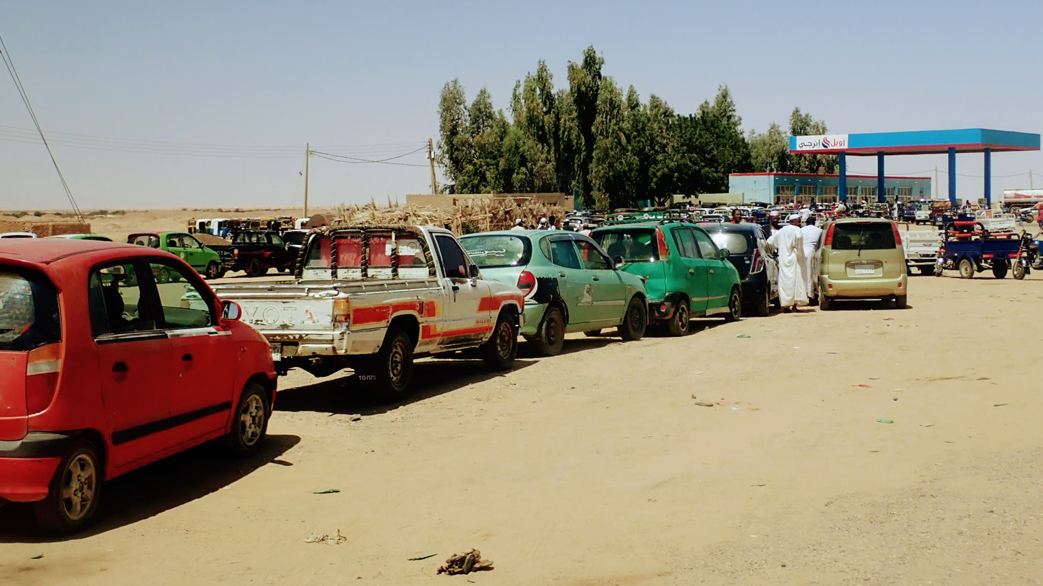 long gas station lines in Sudan