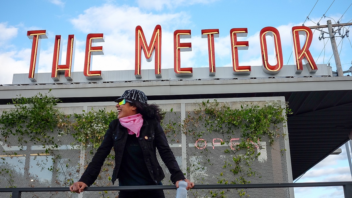 Jessica at the Meteor Cafe in Bentonville, Arkansas, the start and end of her Arkansas High Country Route.