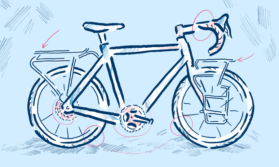 Touring bicycle illustration by Levi Boughn