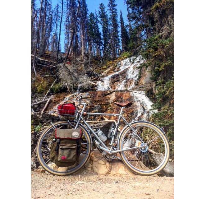 Bike in front of a waterfall