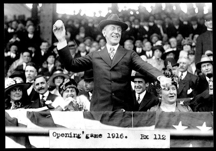 President Wilson throwing out a first pitch in 1916