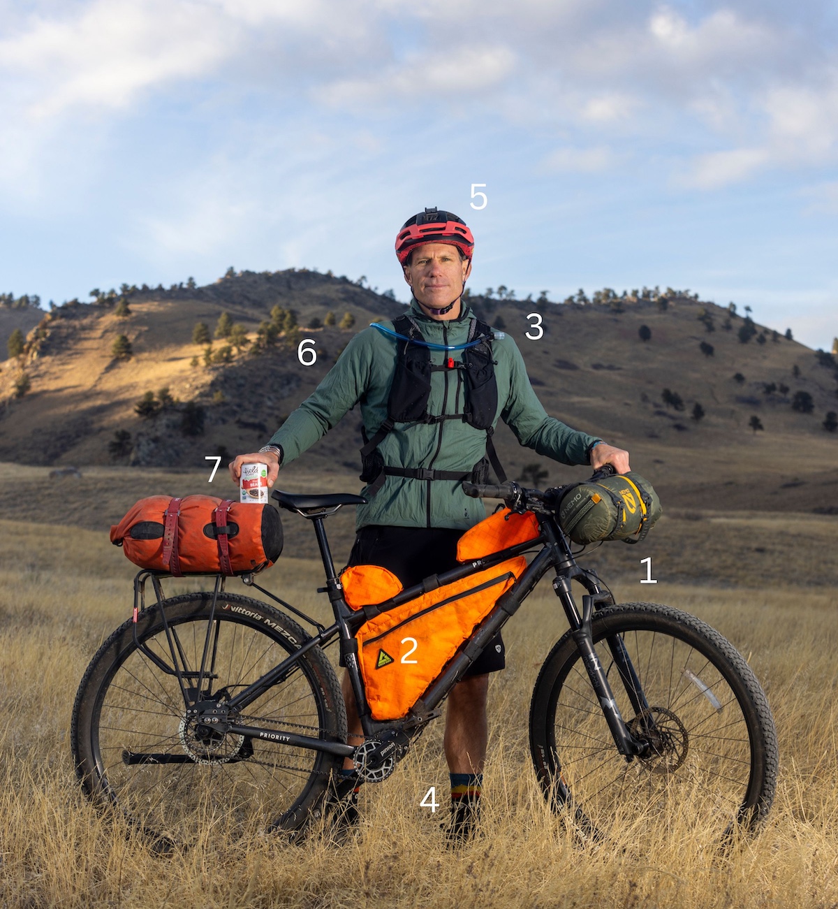 Van Duzer behind his loaded bikepacking rig near Boulder, Colorado.