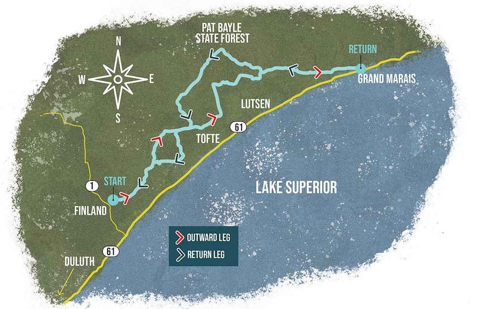 A map of the Fox Route bikepacking route on Minnesota's North Shore