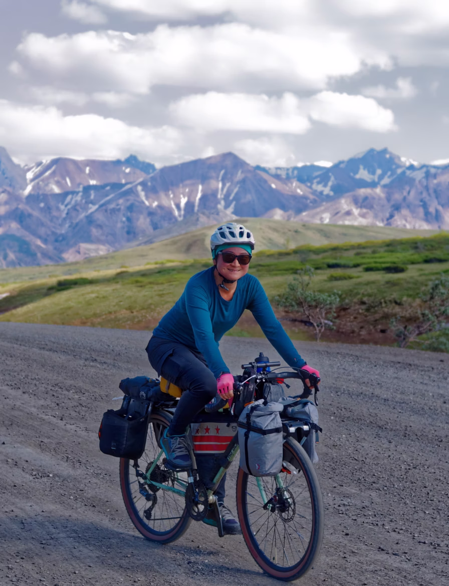 Cyclist on gravel road