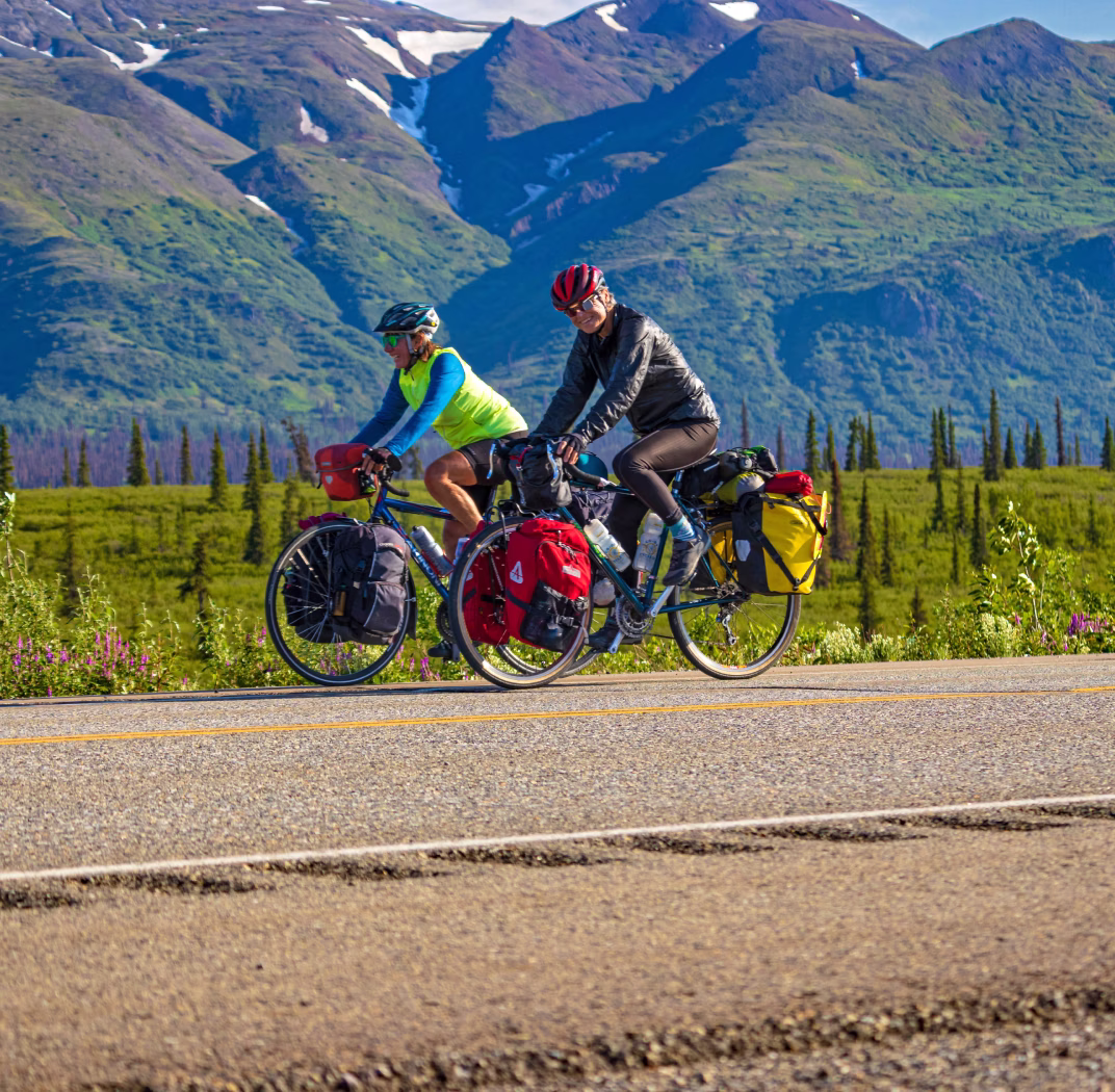 Cyclist on paved road