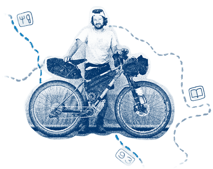 Drawing of John Myers with his bike